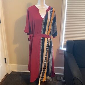 Bloomchic Multicolor Dress with 3/4 Sleeves and Matching Belt